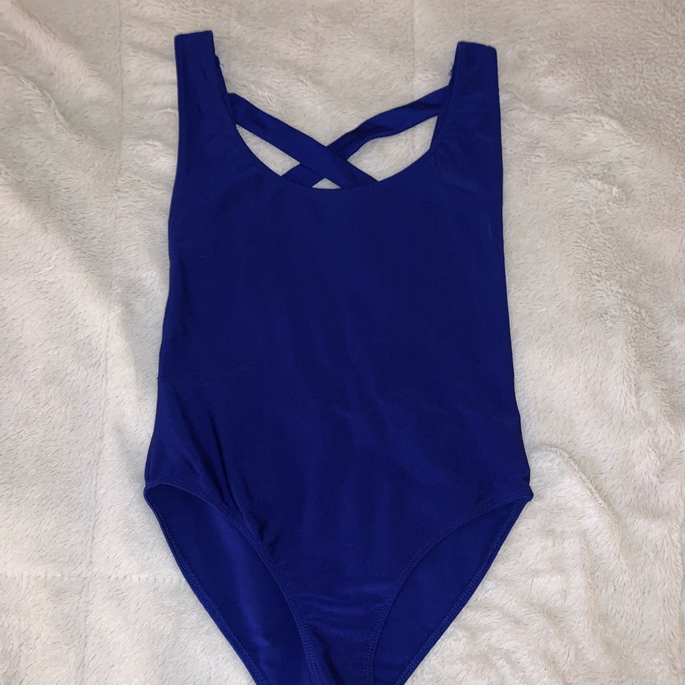 Blue open back bodysuit